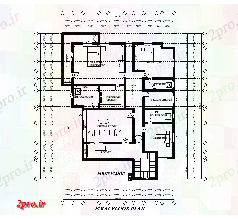 دانلود نقشه مسکونی ، ویلایی ، آپارتمان جزئیات ابعاد طبقه اول از اولین طرحی خانه طبقه 15x21m اتوکد 16 در 21 متر (کد168523)