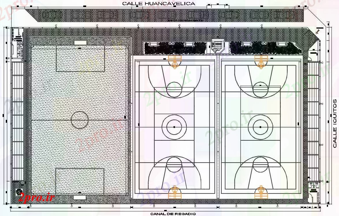 دانلود نقشه ورزشگاه ، سالن ورزش ، باشگاه سبد طراحی توپ 40 در 70 متر (کد168533)