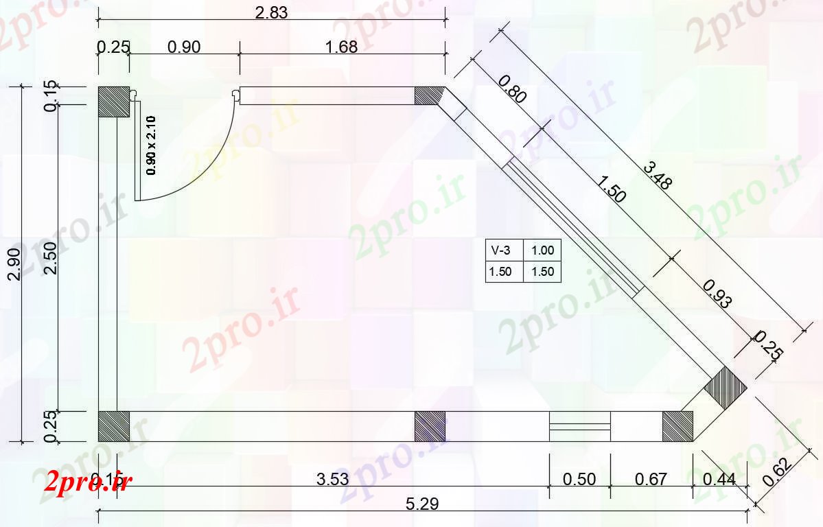 دانلود نقشه تجهیزات بهداشتی طرحی توالت 6x3m   (کد168543)