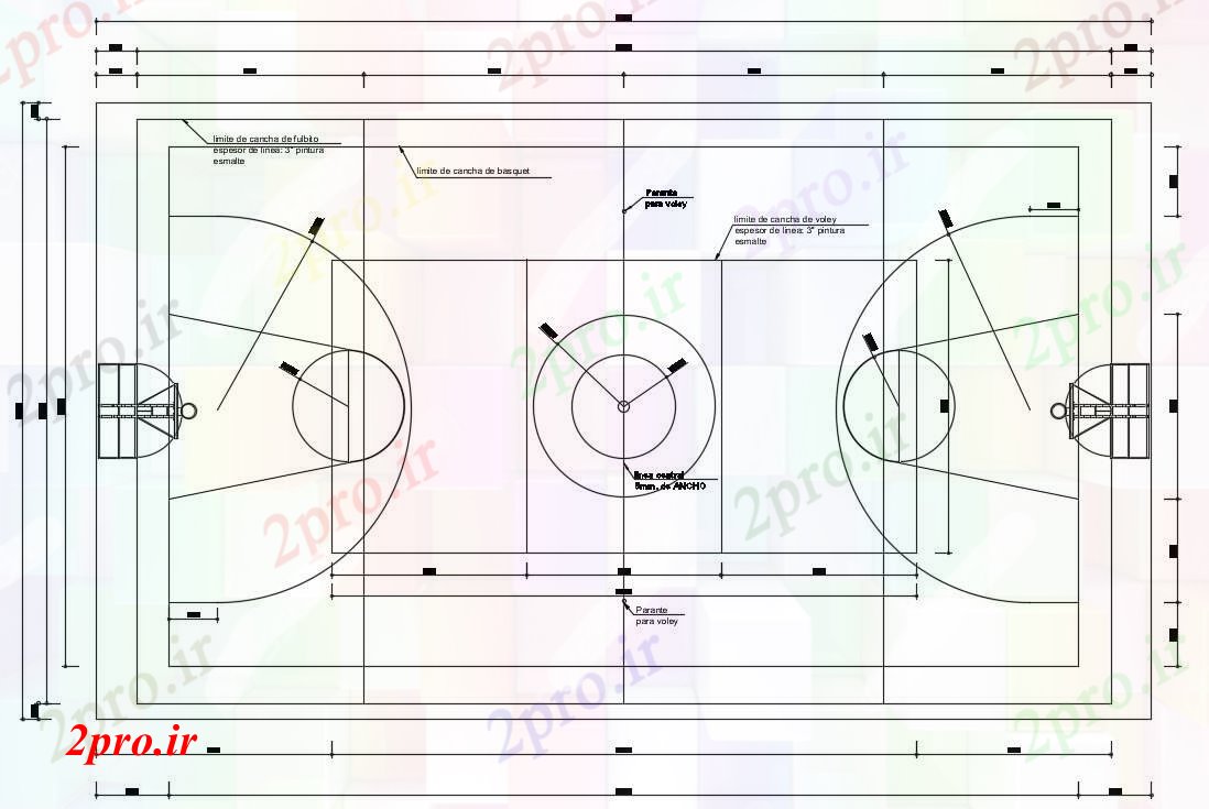 دانلود نقشه ورزشگاه ، سالن ورزش ، باشگاه x19m طرحی سبد توپ رسم Auot 19 در 32 متر (کد168549)