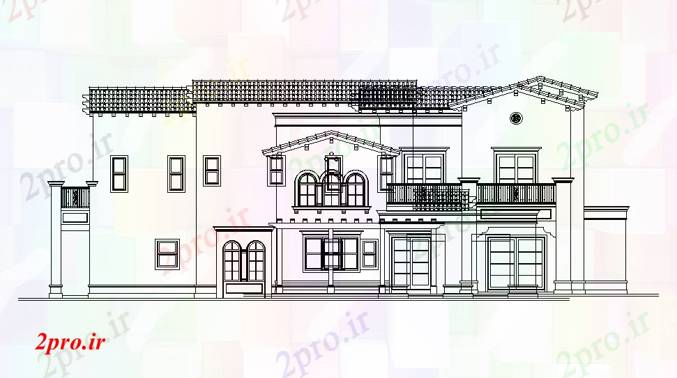 دانلود نقشه مسکونی  ، ویلایی ، آپارتمان    طراحی  که جزئیات از نما سمت چپ از ساختمان  (کد168597)
