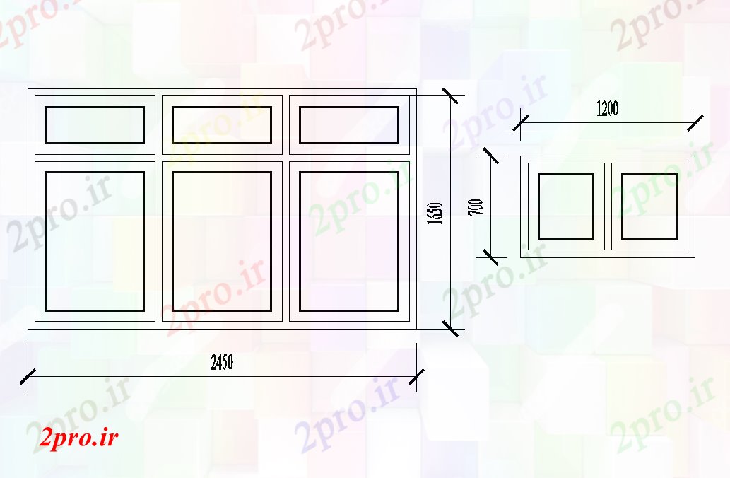 دانلود نقشه جزئیات طراحی در و پنجره  طرحی پنجره 2450x1650mm   (کد168651)