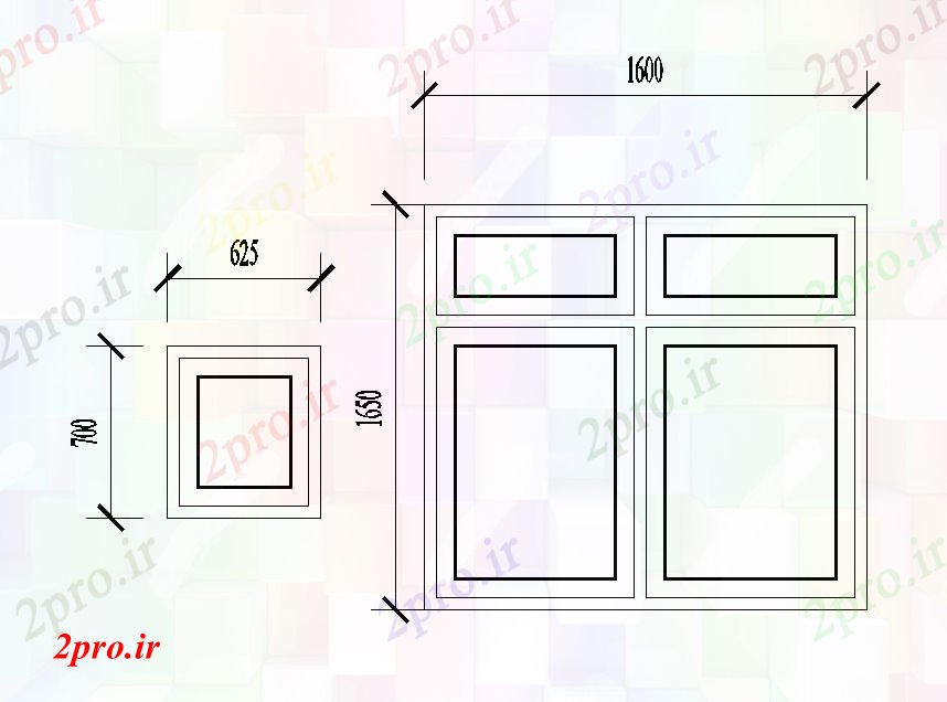 دانلود نقشه جزئیات طراحی در و پنجره  طرحی پنجره 1600x1650mm   (کد168652)