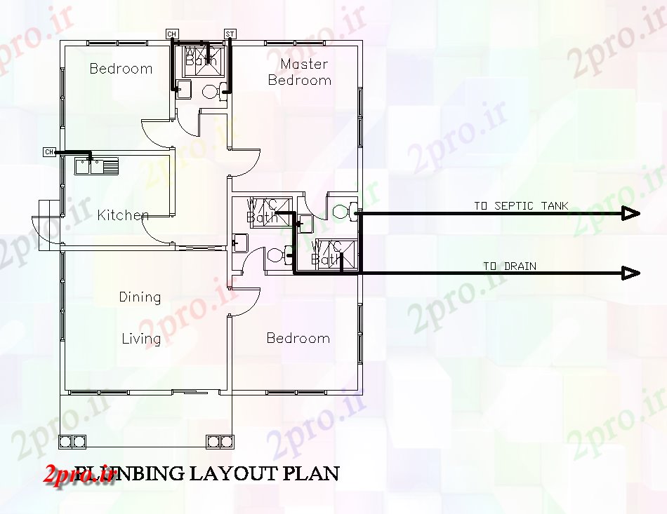 دانلود نقشه جزئیات لوله کشی لوله کشی طرحی از 9x11m زمین طرحی خانه طبقه   (کد168668)