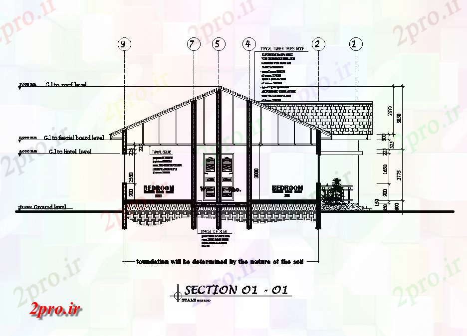دانلود نقشه پلان مقطعی  بخش مقابل 12x13m زمین طرحی خانه طبقه   (کد168678)