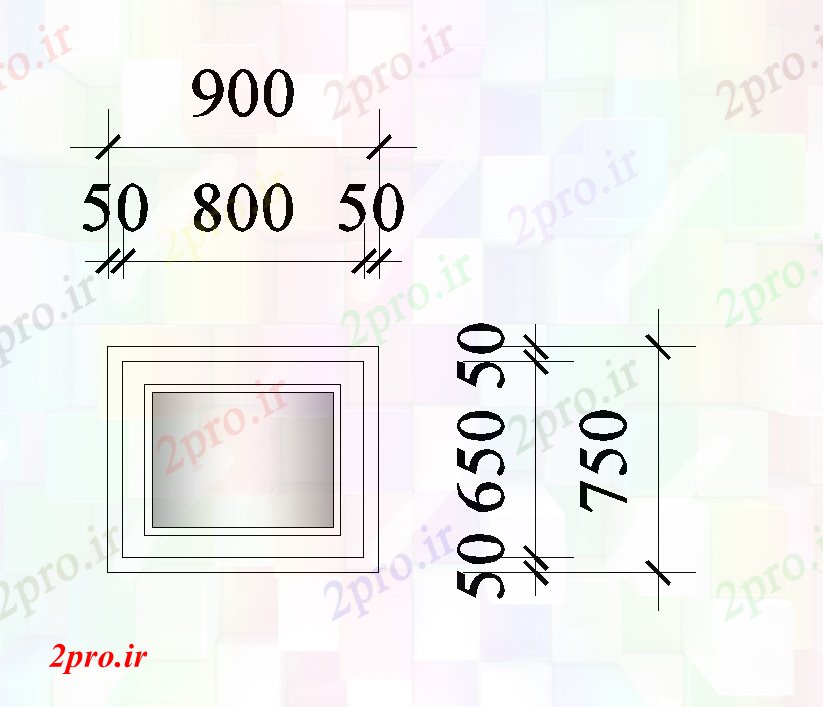 دانلود نقشه جزئیات طراحی در و پنجره  طرحی پنجره 900x750mm   (کد168687)
