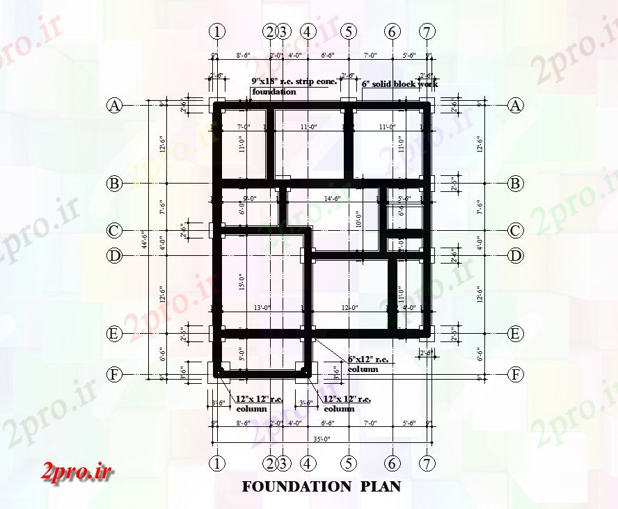 دانلود نقشه مسکونی  ، ویلایی ، آپارتمان  طرحی بنیاد 34'x44     طرحی خانه   (کد168760)