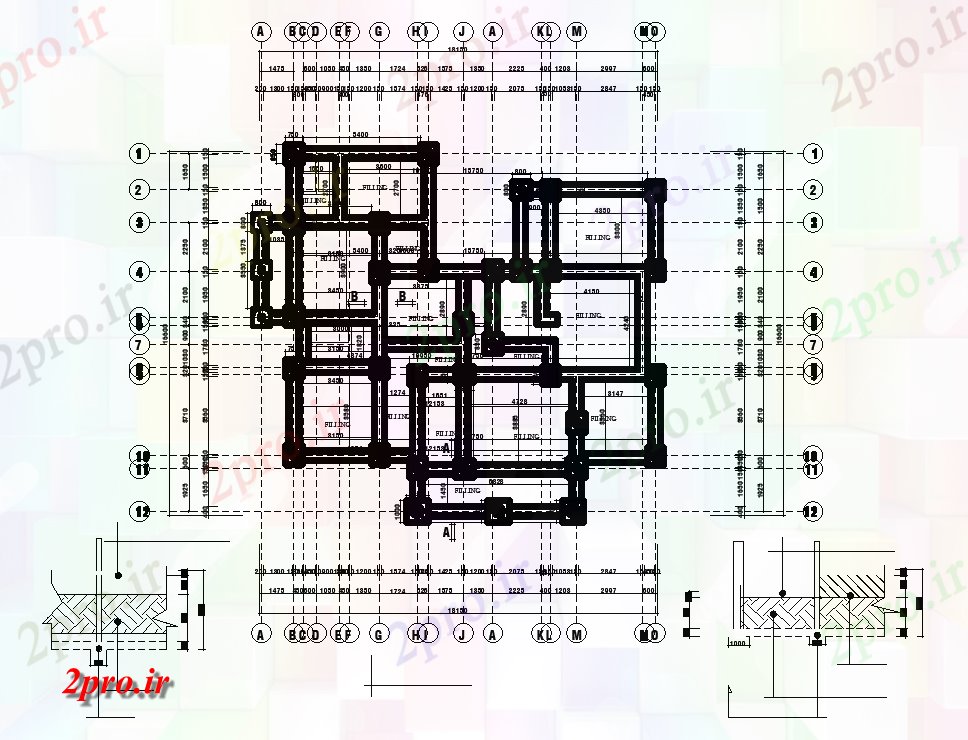 دانلود نقشه مسکونی  ، ویلایی ، آپارتمان  طرحی بنیاد از طرحی خانه 18x17m   (کد168794)