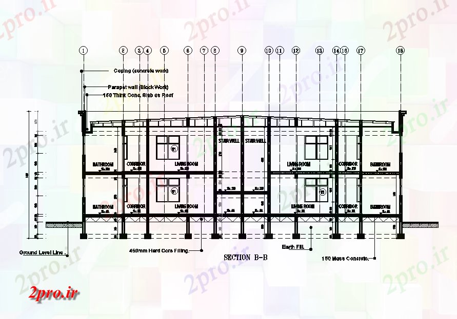 دانلود نقشه پلان مقطعی  بخش از طرحی خانه دوقلو 23x13m  اتوکد  (کد168808)
