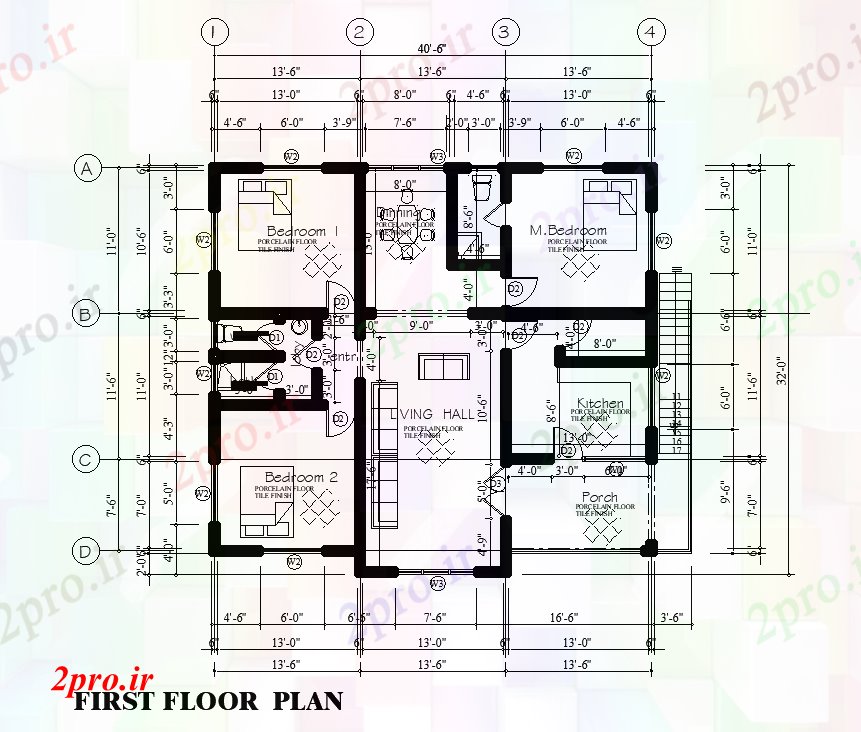 دانلود نقشه مسکونی  ، ویلایی ، آپارتمان  اولین طرحی خانه طبقه 40'x32    (کد168824)