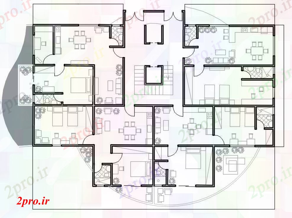 دانلود نقشه مسکونی  ، ویلایی ، آپارتمان  BHK و 2 BHK خانه مبلمان   (کد168839)