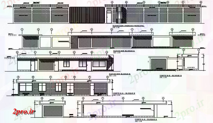 دانلود نقشه ساختمان اداری - تجاری - صنعتی ساختمان اداری با مرکب دیوار بخشی نما  (کد168843)