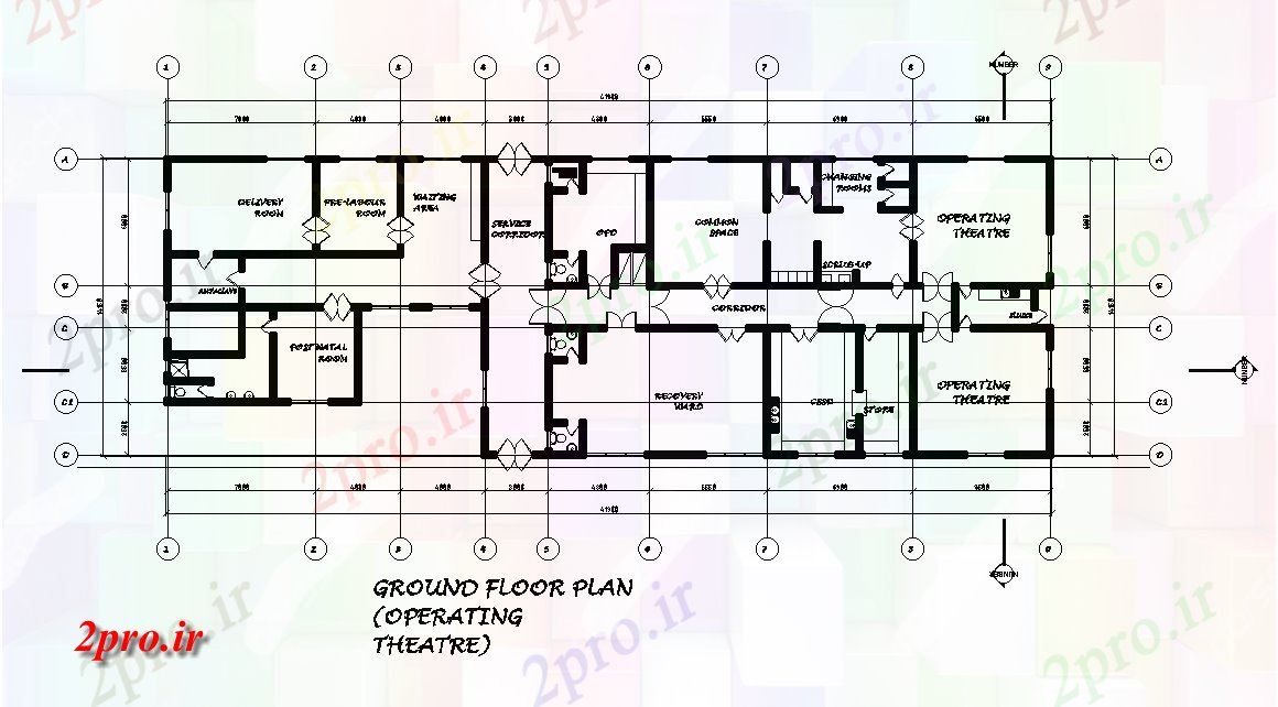 دانلود نقشه بیمارستان - درمانگاه - کلینیک عملیات تئاتر جزئیات طرحی بیمارستان 100x25m اتوکد 14 در 42 متر (کد168886)