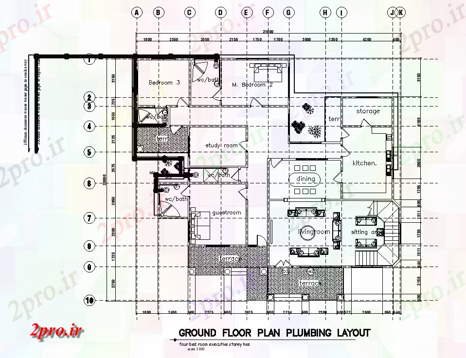 دانلود نقشه جزئیات لوله کشی لوله کشی طرحی از 22x20m زمین طرحی خانه طبقه   (کد168904)
