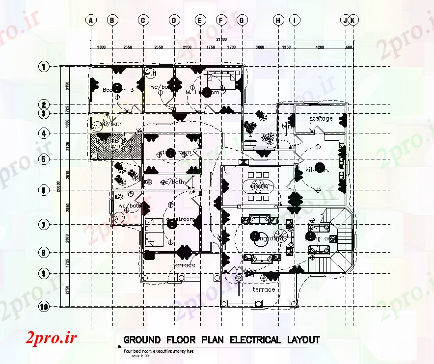 دانلود نقشه برق مسکونی طرحی برق از 22x20m زمین طرحی خانه طبقه 49 در 53 متر (کد168906)