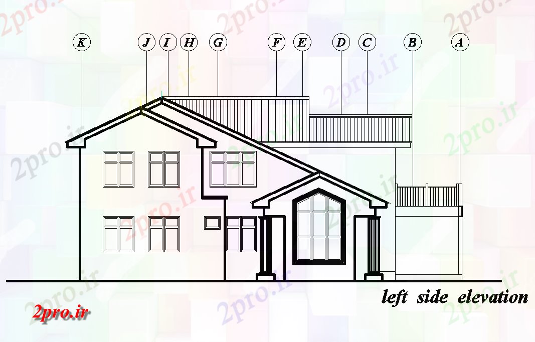 دانلود نقشه خانه های کوچک ، نگهبانی ، سازمانی - نما سمت چپ از طرحی ویلا های لوکس   (کد168922)
