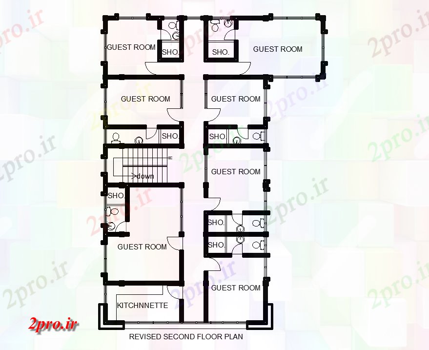 دانلود نقشه ساختمان اداری - تجاری - صنعتی دفتر کوچک طرحی ساختمان طبقه دوم   (کد168927)
