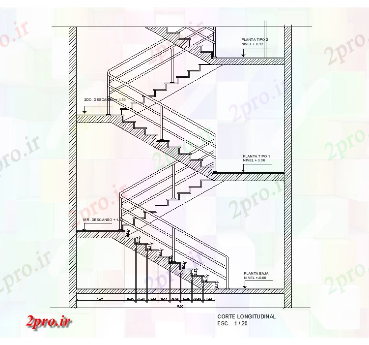 دانلود نقشه پلان مقطعی  بخش طولی آتش جزئیات نردبان پله       (کد168958)