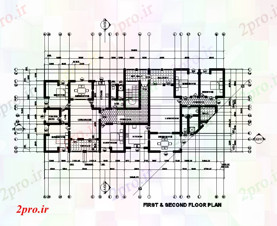 دانلود نقشه مسکونی  ، ویلایی ، آپارتمان  x14m طرحی اول و دوم خانه طبقه   (کد169026)