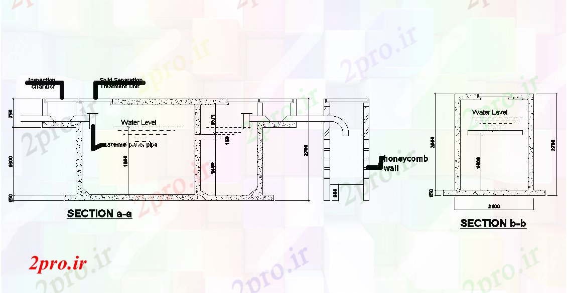 دانلود نقشه پلان مقطعی طرحی خانه 30x14m از سپتیک تانک  بخش   (کد169029)