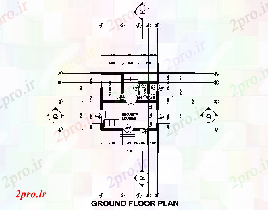 دانلود نقشه ساختمان دولتی ، سازمانی x6m طرحی طبقه همکف سالن امنیت 6 در 6 متر (کد169038)