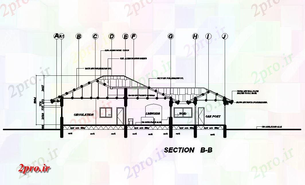 دانلود نقشه پلان مقطعی  بخش مقابل طرحی خانه 20x19m   (کد169050)