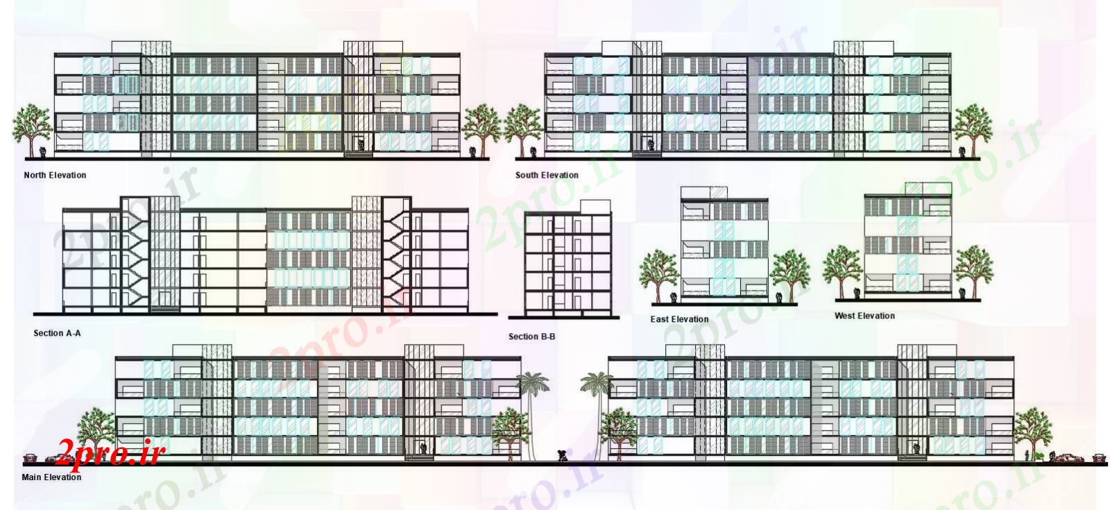 دانلود نقشه مسکونی  ، ویلایی ، آپارتمان  سطحی آپارتمان   ساختمان (بخشی) نما  (کد169055)