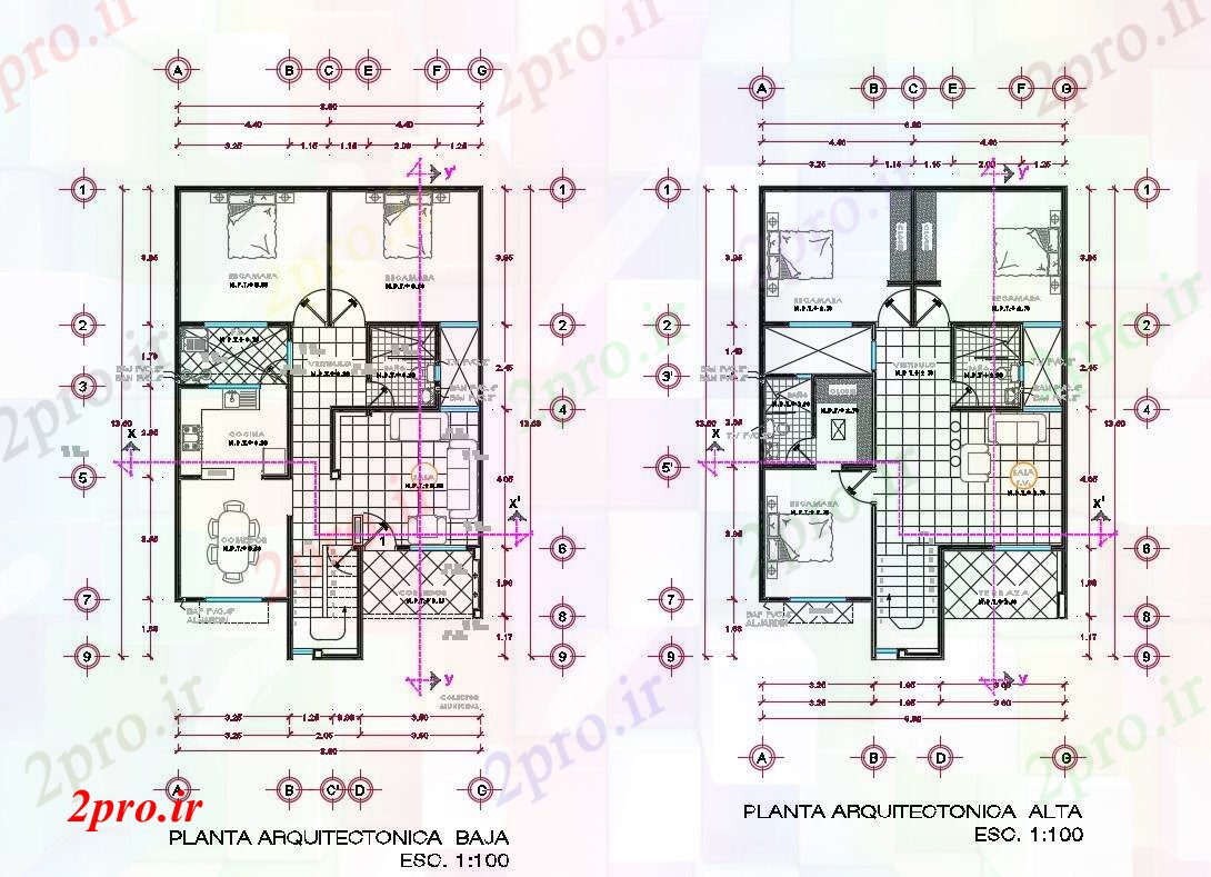 دانلود نقشه مسکونی  ، ویلایی ، آپارتمان  X14 متر خانه طبقه همکف و طبقه اول (کد169060)
