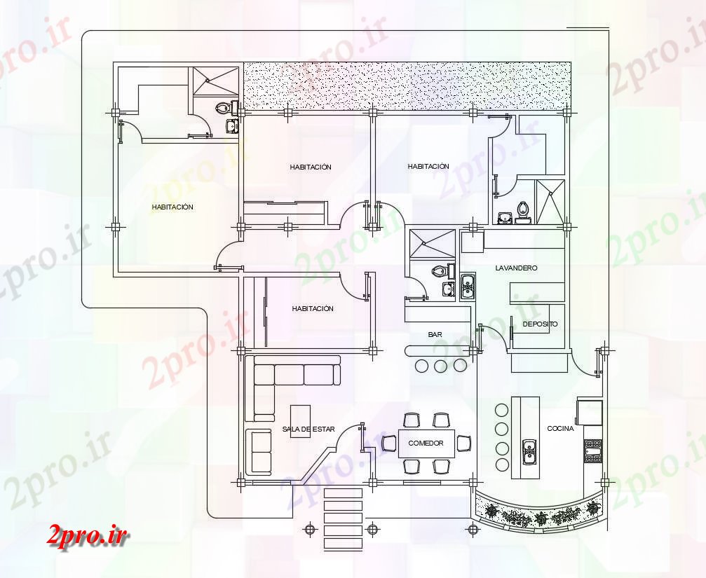 دانلود نقشه مسکونی  ، ویلایی ، آپارتمان  سوختگی سطحی طبقه 3 BHK خانه طرحی نشیمن  (کد169064)