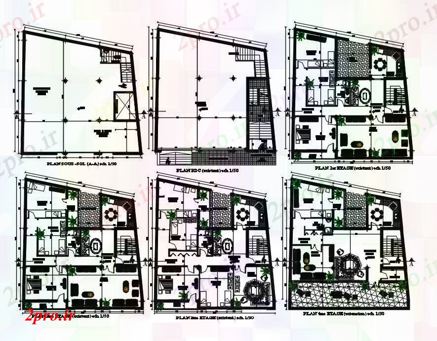 دانلود نقشه مسکونی  ، ویلایی ، آپارتمان  BHK، 3 BHK، و 1 BHK آپارتمان   خانه   (کد169079)