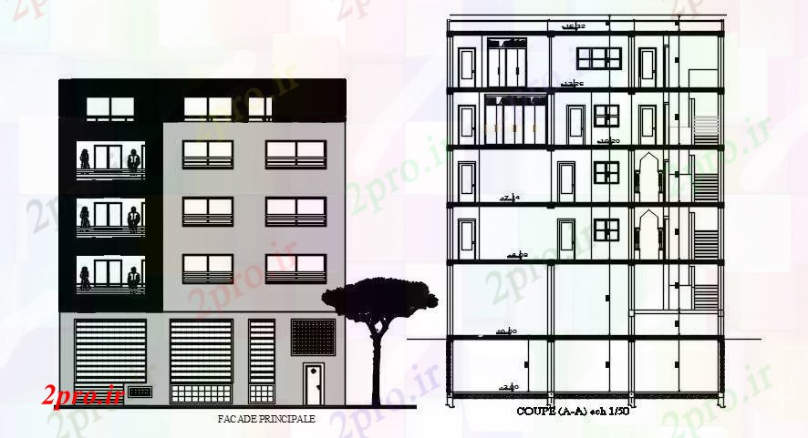 دانلود نقشه مسکونی  ، ویلایی ، آپارتمان   اتوکد آپارتمان   ساختمان (بخشی) نما (کد169080)