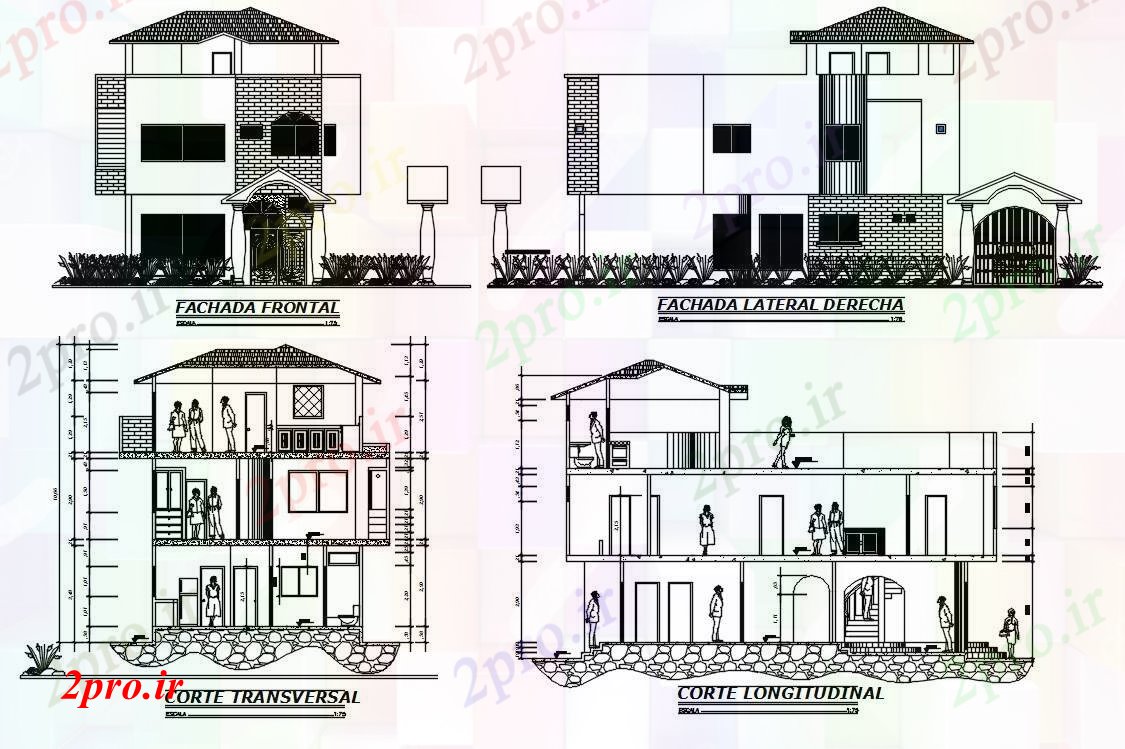 دانلود نقشه مسکونی  ، ویلایی ، آپارتمان  X20 متر ساختمان خانه بخشی نمای طراحی  (کد169092)