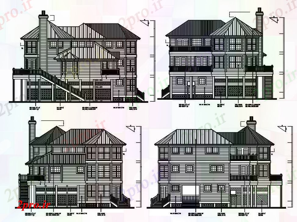 دانلود نقشه مسکونی  ، ویلایی ، آپارتمان  معماری خانه های چوبی ساختمان تمام جانبی نما (کد169107)