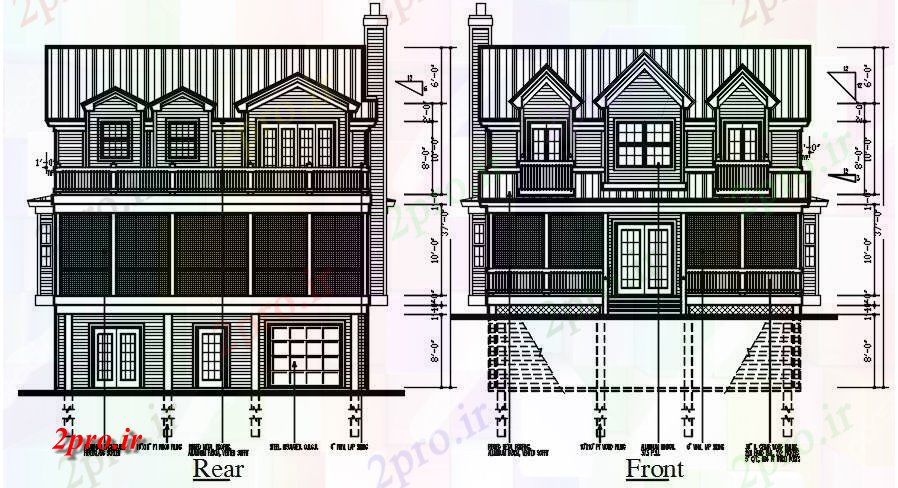 دانلود نقشه مسکونی  ، ویلایی ، آپارتمان  خانه های چوبی جلو و عقب نما  (کد169126)