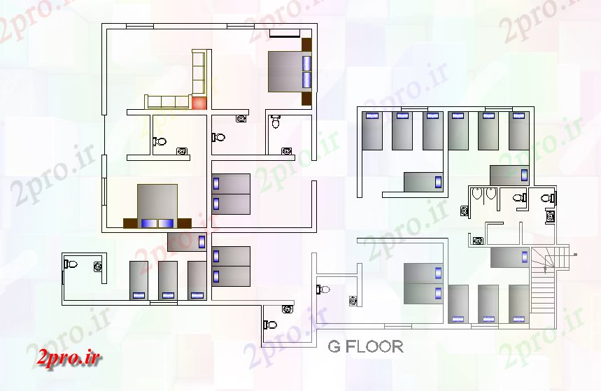 دانلود نقشه ساختمان دولتی ، سازمانی طبقه همکف چهارم کارکنان طرحی 18 در 29 متر (کد169143)