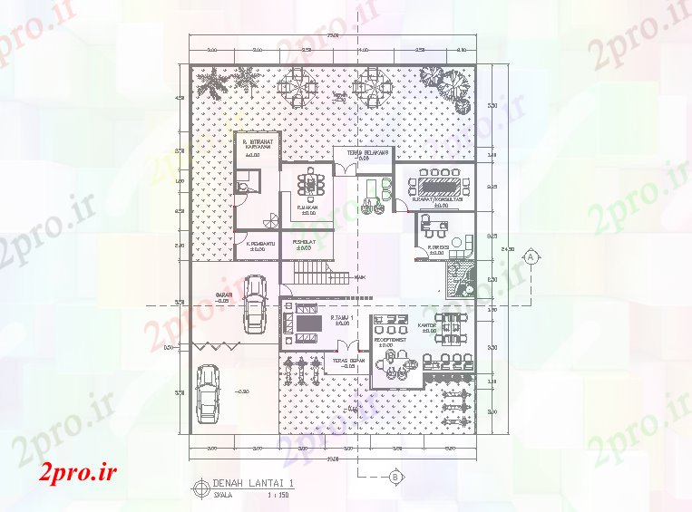 دانلود نقشه ساختمان اداری - تجاری - صنعتی x25m زمین ساختمان اداری طبقه 19 در 24 متر (کد169155)