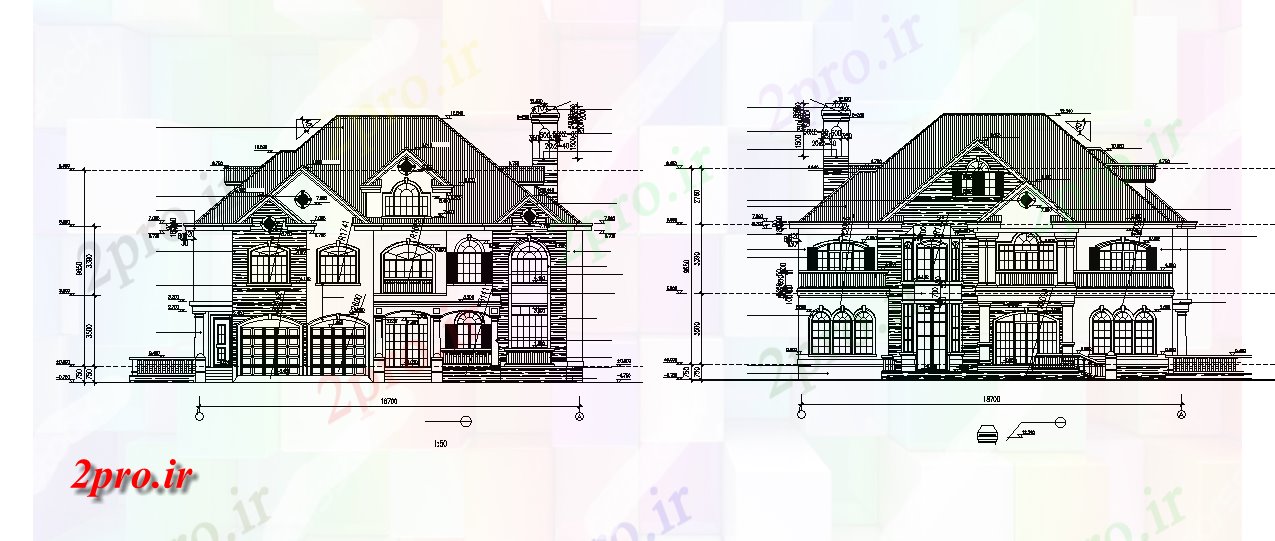 دانلود نقشه پلان مقطعی در جلو و پشت  بخش از ساختمان خانه   (کد169164)