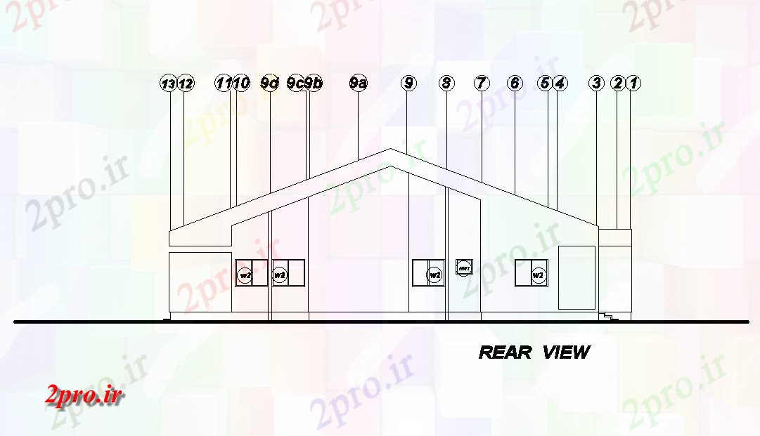 دانلود نقشه خانه های کوچک ، نگهبانی ، سازمانی - دید عقب از طرحی خانه 20x22m   (کد169174)