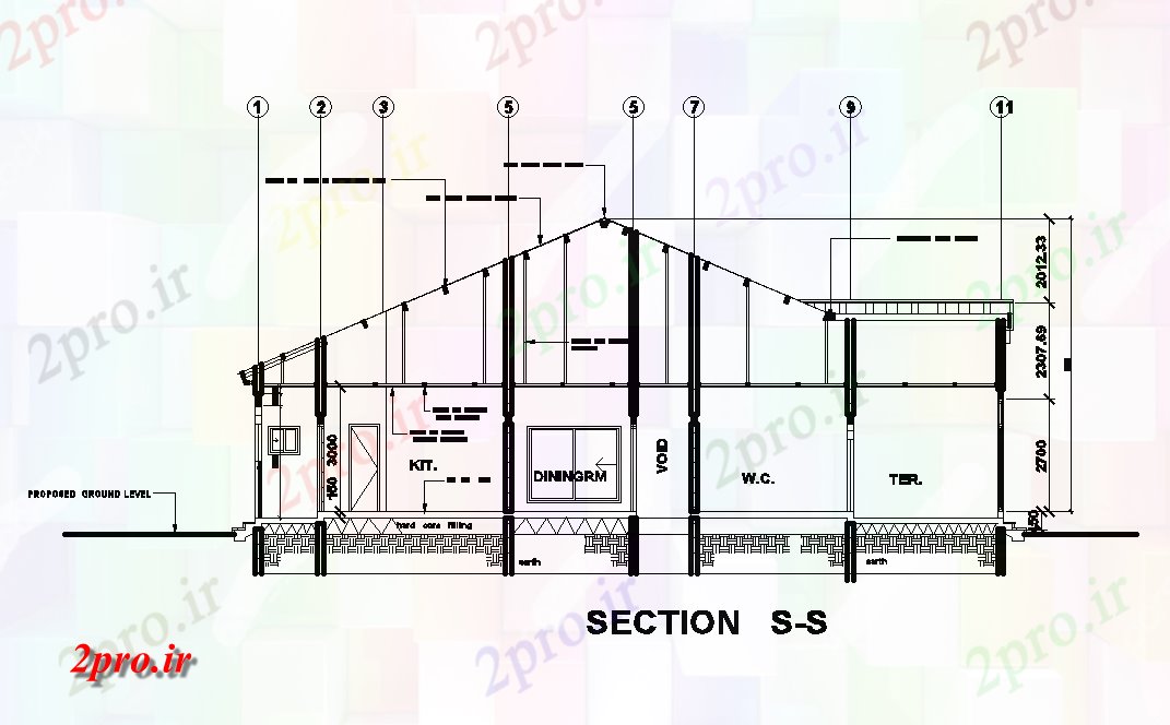 دانلود نقشه پلان مقطعی چپ  بخش جانبی 21x18 زمین طرحی خانه طبقه        (کد169197)