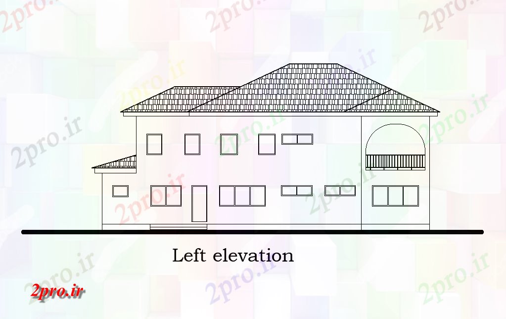 دانلود نقشه مسکونی  ، ویلایی ، آپارتمان  نما سمت چپ طرحی خانه 25x27m   (کد169207)