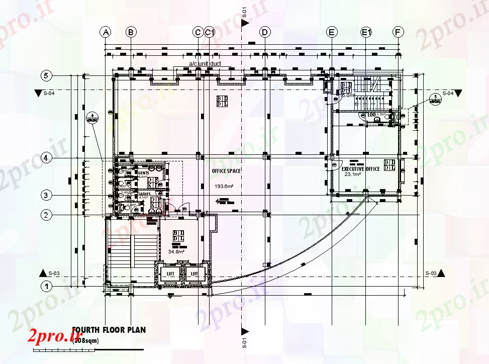 دانلود نقشه ساختمان اداری - تجاری - صنعتی x17m برنامه چهارم دفتر طبقه draiwing 17 در 24 متر (کد169214)