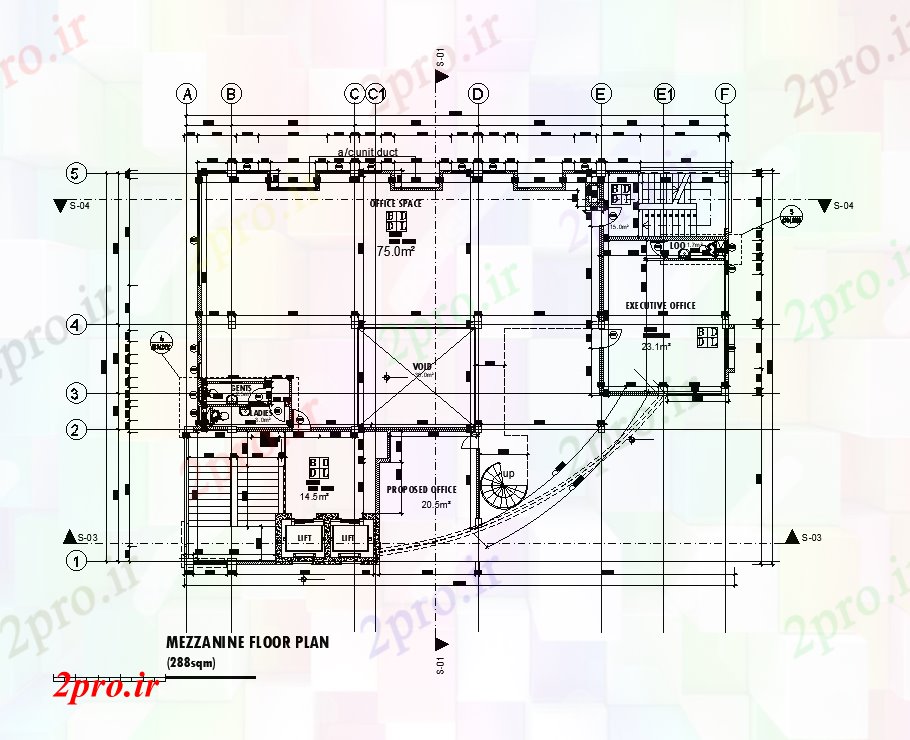 دانلود نقشه ساختمان اداری - تجاری - صنعتی x17m اشکوب کوتاه طرحی دفتر طبقه draiwing اتوکد 17 در 24 متر (کد169217)