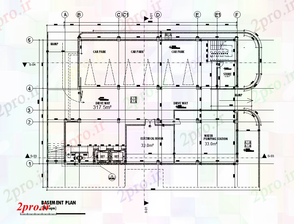 دانلود نقشه ساختمان اداری - تجاری - صنعتی x17m زیرزمین طرحی دفتر طبقه draiwing اتوکد 17 در 24 متر (کد169218)