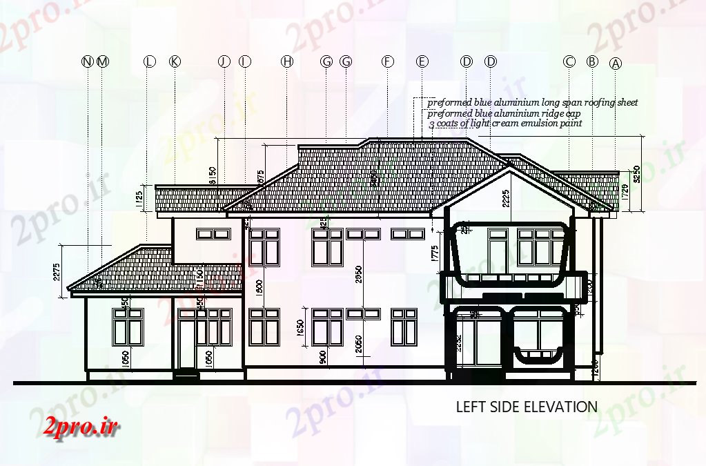 دانلود نقشه مسکونی  ، ویلایی ، آپارتمان  نما سمت چپ طرحی خانه 21x16m   (کد169225)