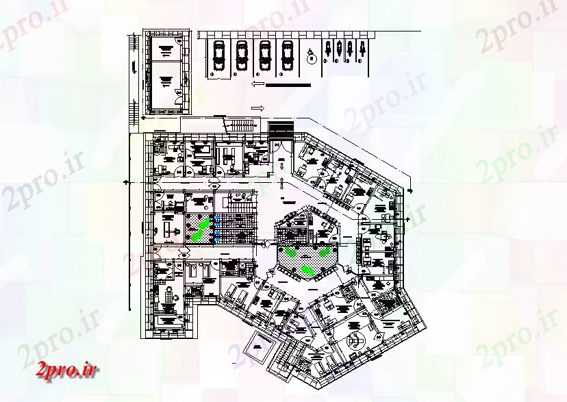 دانلود نقشه بیمارستان - درمانگاه - کلینیک بیمارستان عمومی زمین طرحی طبقه اتوکد 34 در 47 متر (کد169267)