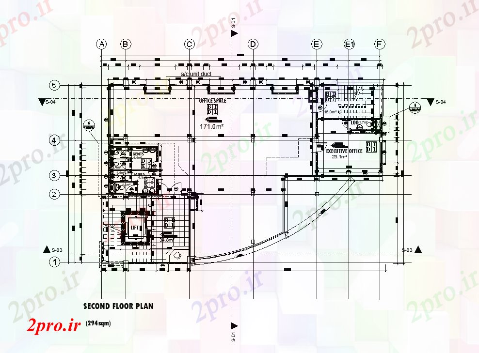 دانلود نقشه ساختمان اداری - تجاری - صنعتی x17m دوم طرحی دفتر طبقه draiwing 15 در 24 متر (کد169273)