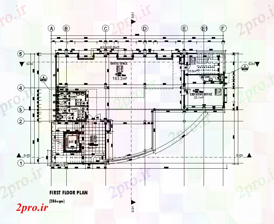 دانلود نقشه ساختمان اداری - تجاری - صنعتی x17m اول طرحی دفتر طبقه draiwing 15 در 24 متر (کد169274)