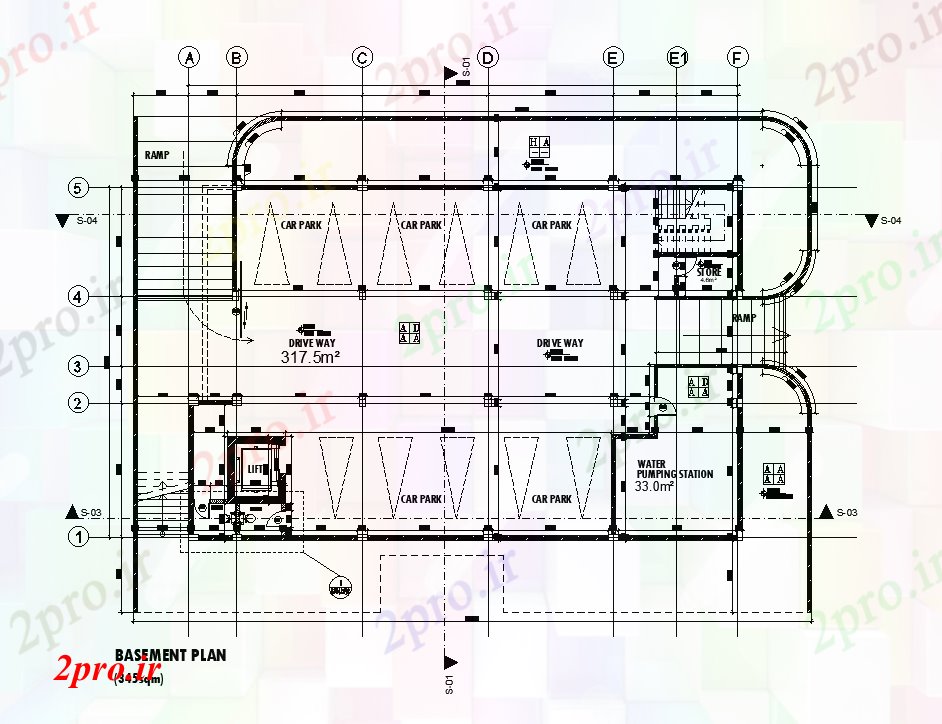 دانلود نقشه ساختمان اداری - تجاری - صنعتی x17m زیرزمین طرحی دفتر طبقه draiwing اتوکد 15 در 24 متر (کد169275)