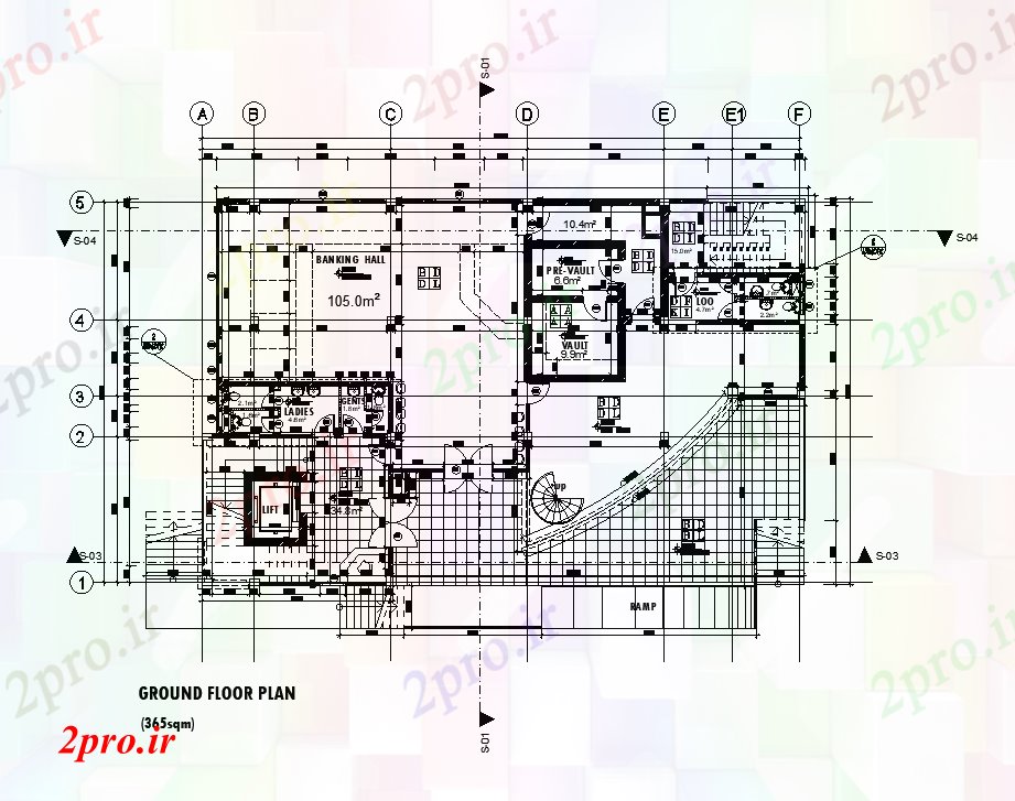 دانلود نقشه ساختمان اداری - تجاری - صنعتی x17m زمین طرحی دفتر طبقه draiwing اتوکد 15 در 24 متر (کد169276)