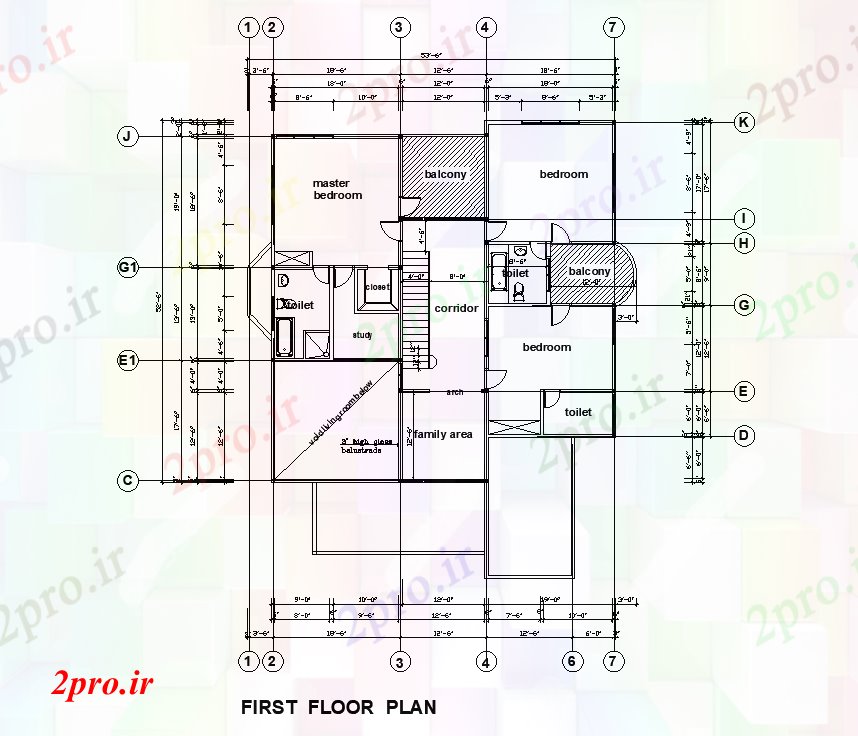 دانلود نقشه مسکونی  ، ویلایی ، آپارتمان  اولین طرحی خانه طبقه 54'x54    (کد169303)
